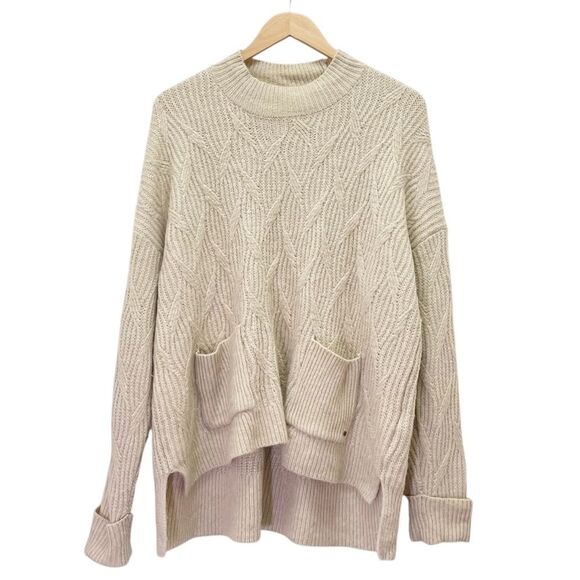 Fat Face Heidi Jumper Oatmeal Mockneck Cable Knit Patch Pocket Sweater Size 12 - Picture 3 of 12